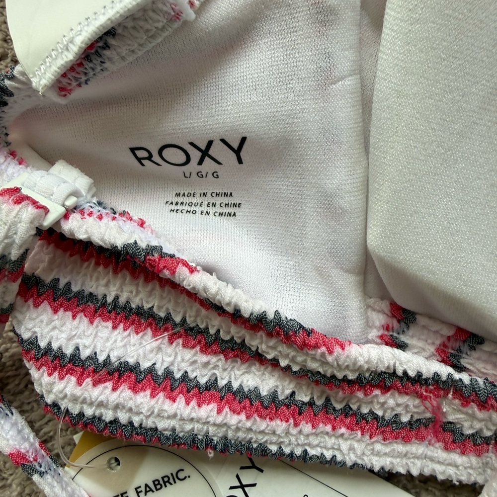 NEW - ROXY - Chasing Love Bandeau and Full Bottom - SET - PINK/GRAY/WHITE - Picture 8 of 11